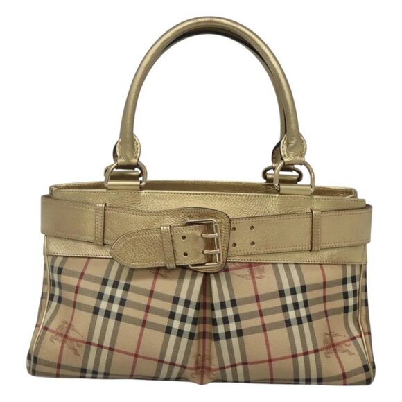 BURBERRY Nova Check Tote Bag PVC Beige Gold Auth 116135 - Picture 2 of 16